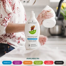 ATTITUDE ATTITUDE Dishwashing Liquid, EWG Verified, Vegan Dish Soap, Plant Based, Naturally Derived Products, Olive and Coriander, 23.7 Fl Oz