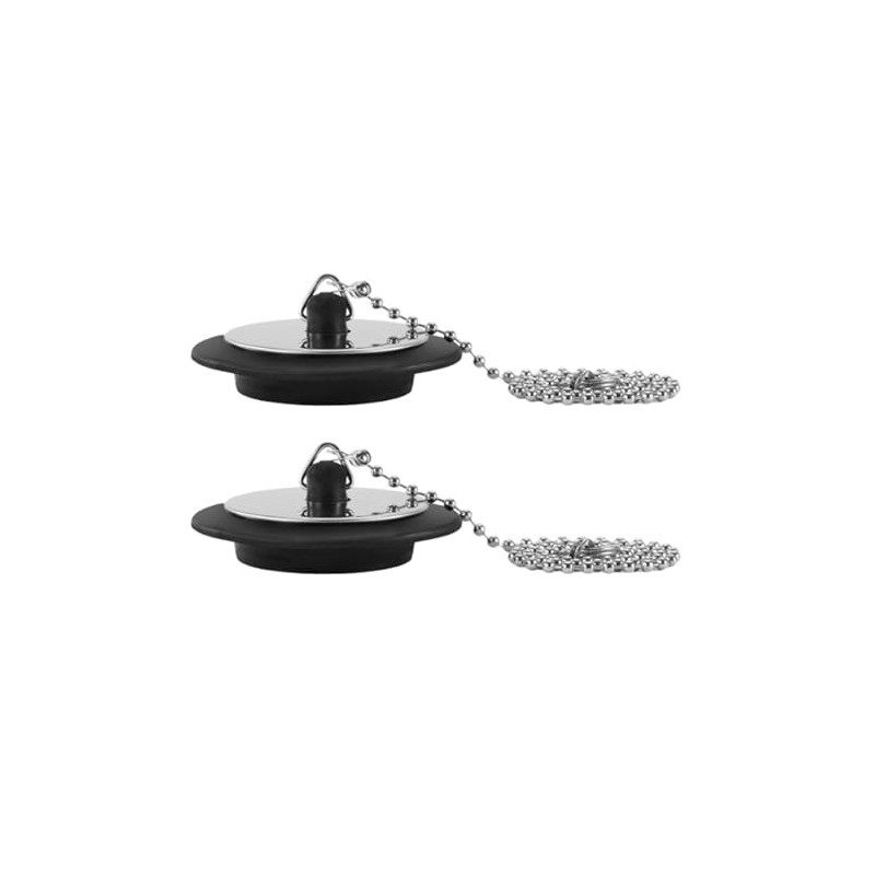 2-Pack Heavy-Duty Rubber Sink Plug with Chain | Universal Black
