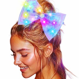 JONKY Light Up Hair Bow Clips Glitter Pearl Barrettes LED Bowknot Hair Accessories for Women (H-Purple)