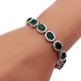 Hermosa Oval Ladies Tennis Bracelet Sapphire Ruby Emerald White Topaz Silver 7 inch (Emerald)