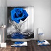 Blue Rose Bathroom Set with Shower Curtain and Non-Slip Rugs,