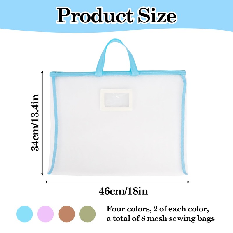 8 Pcs A3 Sew Project Bags for Quilting, Mesh Sewing