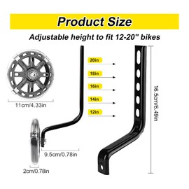 Kids Bike Stabilisers, Bike Stabilizers Support Wheel Mute Flash, Bicycle Training Wheels for Children's Bikes, Adjustable Support Wheels Compatible with 12/14/16/18/20 Inch Bikes (1 Pair)