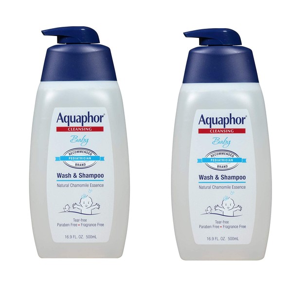 Aquaphor Baby Wash and Shampoo - Mild, Tear-free 2-in-1 Solution for Baby?s Sensitive Skin - 16.9 fl. oz. Pump, 2 Pack