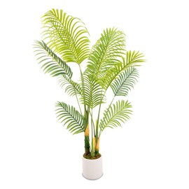 MCTYBB Artificial Fake Palm Tree 5FT 1Pack with White Planter & Free Moss, UV Resistant Artificial Palm Tree for Outdoors, Fake Plants for Poolside Home Room Decor, Faux Plants Outdoor Decor