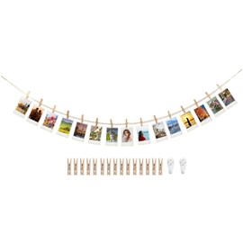 Hanging Photo Display with 15 Clips, 67 Inch Boho Wooden Bead Photo String
