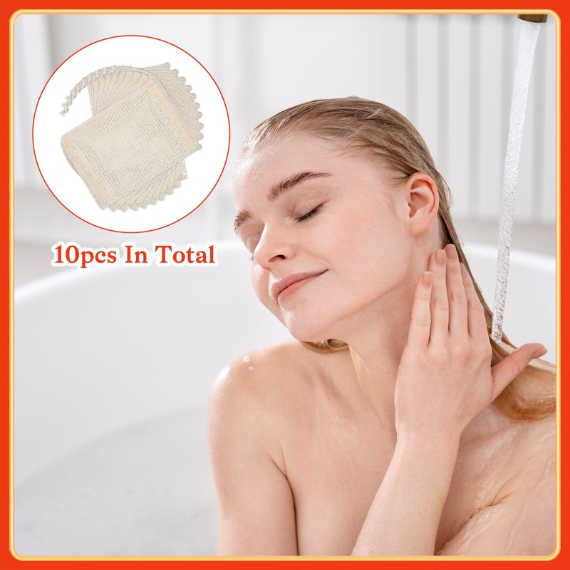 10 Pcs Soap Bags, Exfoliating Soap Saver Bags with Drawstring