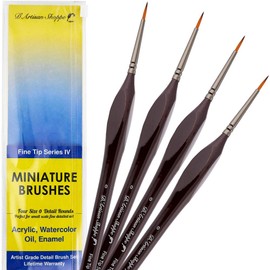Model Paint Brush Set Miniature. Fine Detail Hobby Painting Brush 4pc Size 0 Paintbrushes for Art Watercolor Acrylics Oil 40K Paint Set. Nail Airplanes Art Craft Game Miniatures Figurines