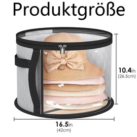 fufupaw Pack of 2 Round Hat Boxes with Lid, 42 x 42 x 26 cm, Round Hat Box, Practical Hat Box for Everyone, (1 Grey, 1 Black), Ideal for Storing Hats and More