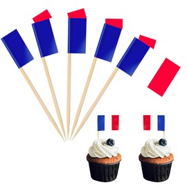 POPOYU Pack of 100 France Toothpick Flags, French Flag Small Cocktail Table Decoration for France Decoration Em 2024, Eurovision Contest, Olympic Cupcake Toppers, Toothpicks, Pub Decoration