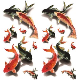 Oottati 2 Sheets Waterproof Arm Hand Temporary Tattoo Stickers 3D Red Black Koi Carp Fish Look Real and Last Long