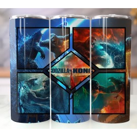 Handmade 20oz Stainless Steel Tumbler – Epic Monster Battle – Godzilla vs Kong Design