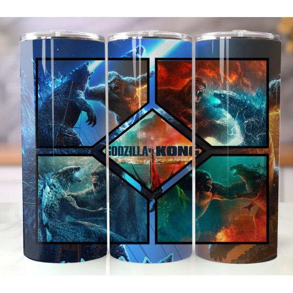 Handmade 20oz Stainless Steel Tumbler – Epic Monster Battle –