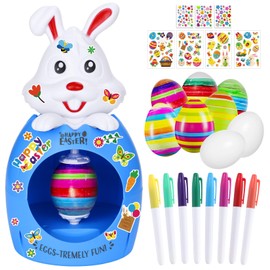 Angenster Easter Egg Decorator Kit, Bunny Egg Spinner Decorating Machine Egg Decorating Kit with Cartoon and Diamond Stickers, DIY Craft Egg Decoration Set Easter Toy Gift for Kids (Style C, F)