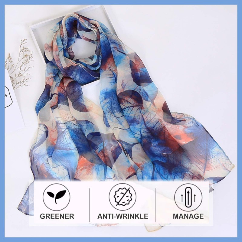 GWAWG Summer Scarf Women's Thin Chiffon Scarf, Leaf Blue