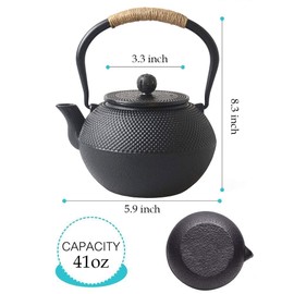 Hwagui - Large Cast Iron Teapot With Infuser For Varieties Of Loose Leaf Tea, Tea Bags, Black Tea Kettle Stovetop Safe 1200ml/41oz