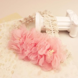 Bethynas Baby Girls Flower Cluster Lace Headband Cloth Floral Toddler Elastic Hairband for Party Cute Flower Hair Band for Infant Newborn Baby (Pink)