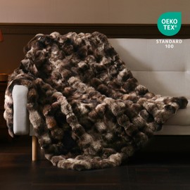 Faux Fur Throw Blanket Soft Plush Fluffy Blanket for Couch Sofa, Thickened Cozy Fuzzy Luxury Bubble Blanket for Bedroom Living Room Decor,Tie-dye Coffee,50" x 60",1100GSM