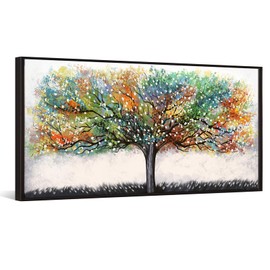 KREATIVE ARTS XLarge Abstract Canvas Wall Art with Black Floater Frame Colorful Trees Landscape Giclee Print Framed Artwork Modern Home Bedroom Wall Decor Large Nature Art Ready to Hang 24x48in