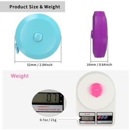 DiCUNO 1.5m 60Inch Round Tape Measure Retractable Measuring Tape Body Measure Tape 3 Colors(Purple Pink Blue) Package with Soft Tape