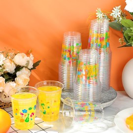 Potchen 100 Pcs 12 oz Happy Retirement Plastic Cups Disposable Tropical Party Cups Plastic Hawaiian Cups Clear Luau Cups for Retirement Party Decorations Women Men Summer Wine Cocktail Supplies