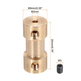 QUARKZMAN Shaft Coupling Connector with Bore of 2 mm - 2 mm Length 20 mm Diameter 9 mm 2 Pieces Shaft Couplings M3 Brass Shafts Rigid Coupling for Car Engine Accessories 3D Printer DIY Robot Copper