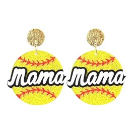Shining Baseball Shape MaMa Letter Dangle Earrings Colorful Sports Ball Earrings for Women Jewelry (C)