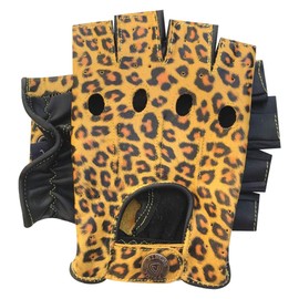 Fingerless Half-Finger Premium Driving/Cycling/Motorcycle Gloves in Real Leather 309, leopard-yellow