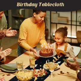 Tischläufer Geburtstag Schwarz Gold, 33x183cm Tischdecke für Geburtstag Party Elegante Tischdeko mit goldenen Akzenten für feierliche Dekoration Jubiläum Party Dekoration