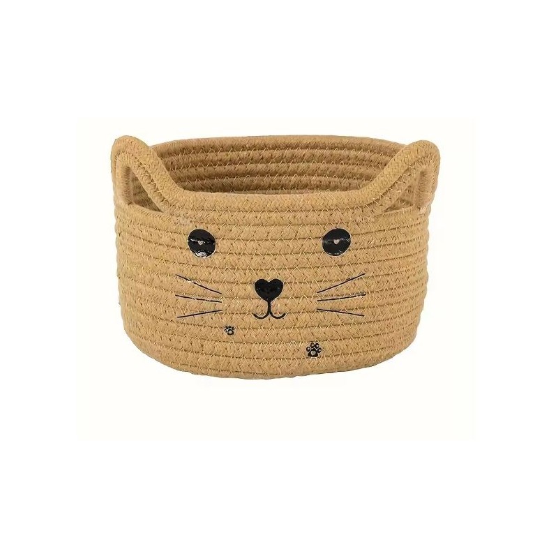 Cat-Shaped Cotton Rope Storage Basket for Pet Toy Organization –