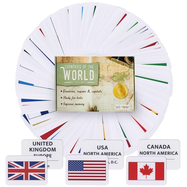 BLUE PANDA 205 Countries Flags Flash Cards for Kids -