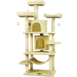 NEGTTE Large Cat Tree, Cat Tower with Sisal Scratching Posts,Large Cat Condo with Perches for Large Cats Kitten Indoor (Beige,003S
