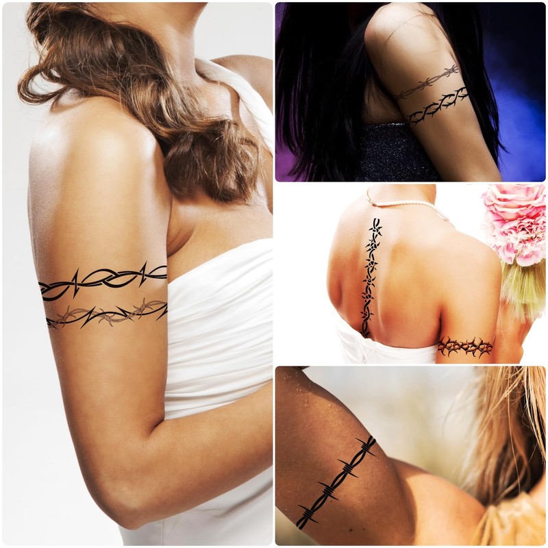 9-Sheet Variety Pack of Large Barbed Wire Temporary Tattoos, Long