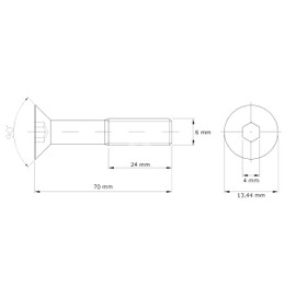 HEXATON Senkkopfschrauben mit Innensechskant Teilgewinde M6 x 70 mm 50 Stück Stahl Verzinkt Schrauben mit Senkkopf Senkschrauben Maschinenschrauben Metrisches Regelgewinde