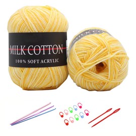YAMEE 6 Pieces 50 g Hand Knitting Yarn Colour Gradient Wool for Knitting Gradient Wool Crochet Yarn Knitting Yarn Hand Knitted Yarn Weaving Yarn with Crochet Hooks and Crochet Yarn Set