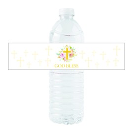 36 Pack of Floral Style God Bless Water Bottle Label Stickers for Religious Party, Baptism, Confirmation, Christening, First Communion, Birthday Party Wedding Baby Shower Decoration
