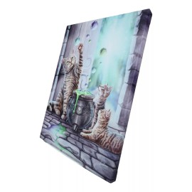 Witch Hubble Hubble Cat And Kittens Magic Cauldron Wood Framed Canvas Wall Decor