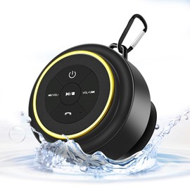 Kebrela Bluetooth Shower Speaker with Carabiner, Portable Bluetooth Speakers with Suction Cup, IP67 Waterproof Wireless Speaker with LED Light, Floating, for Camping Beach Travel, Gift for Men, Women