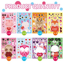 32 Sheets Valentine Stickers for Kids, Valentine' s Day Make a Face Stickers, Make Your Own Valentine Stickers for Boys Girls, Valentines Gifts Classroom Teacher Reward Valentine' s Day Party Supplies