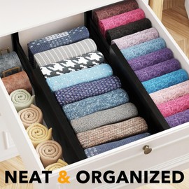 SpaceAid Bamboo 4 Pack Dresser Drawer Dividers, 4.65“ High Adjustable 12.5“-17” Drawer Organizers, Expandable Organization for Clothing, Clothes, Dressers, Black