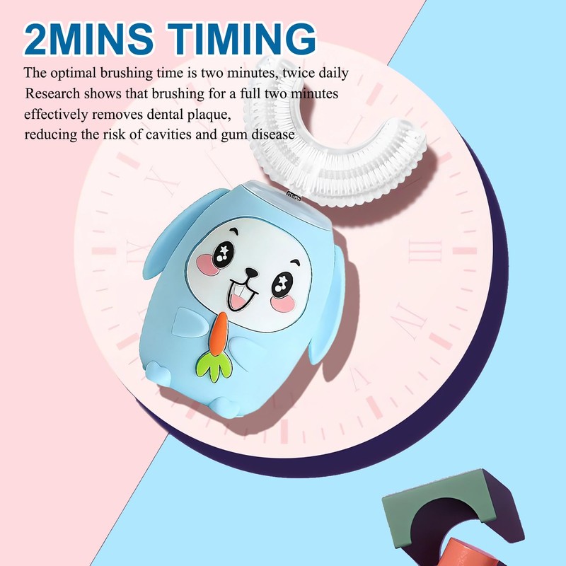 SNOWROSE Kids U-Shaped Electric Toothbrush, IPX7 Waterproof Design with 4