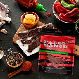 PALEO RANCH Grass-Fed Beef Jerky, Honey Sriracha, No Added Hormones, No Preservatives, 2 oz (Pack of 4)