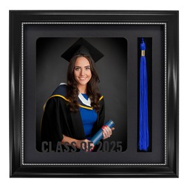 GMFrames Class of 2025 Graduation Picture Frame with Tassel Holder Graduation Photo Shadow Box Frame for 8x10 Pictures,Wall & Tabletop Design Black-Silver