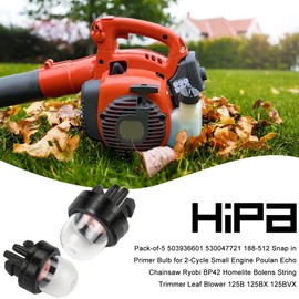 Hipa 188-512-1 Snap in Primer Bulb for 2-Cycle Small Engine Poulan Echo Chainsaw Ryobi BP42 Homelite Bolens String Trimmer Leaf Blower 125B 125BX 125BVX 530047721 503936601 5Pack