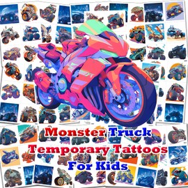 CUTELIILI Monster Truck Pre-Cut Temporary Tattoos for Kids Party Supplies, Truck Wheels Birthday Party Fake Tattoo Stickers for Boys Girls Favors Goodie Bag Fillers