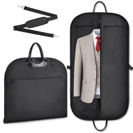 ecooe Suit Bag with Storage Pockets and Shoulder Strap, Thick Black Garment Bag for Suit, Anti-Wrinkle Suit Clothes Bag for Business Trips, Travel