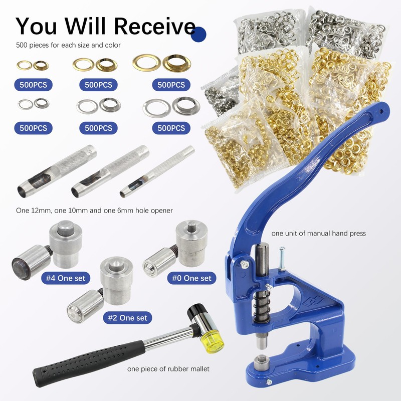 Heavy Duty Grommet Tool Kit Hand Press Grommet Machine 3000pcs