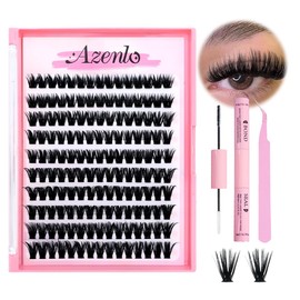 Azenlo Natural Lash Clusters Kit Wispy Eyelash Clusters 120 pcs Cluster Eyelash Extensions C Curl Individual Lashes 10-16 mm Mix Length Natural Look (80D KIT 120 Pcs)