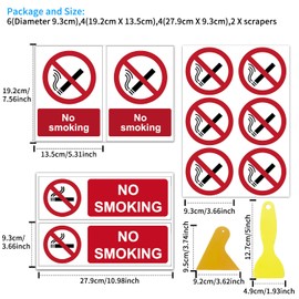 Smoking Prohibited Stickers, 3 Sizes, Diameter 9.3 cm, 19.2 x 13.5 cm, 9.3 x 27.9 cm, for Outdoor and Indoor Use, Smoking Ban Sign, Pack of 14