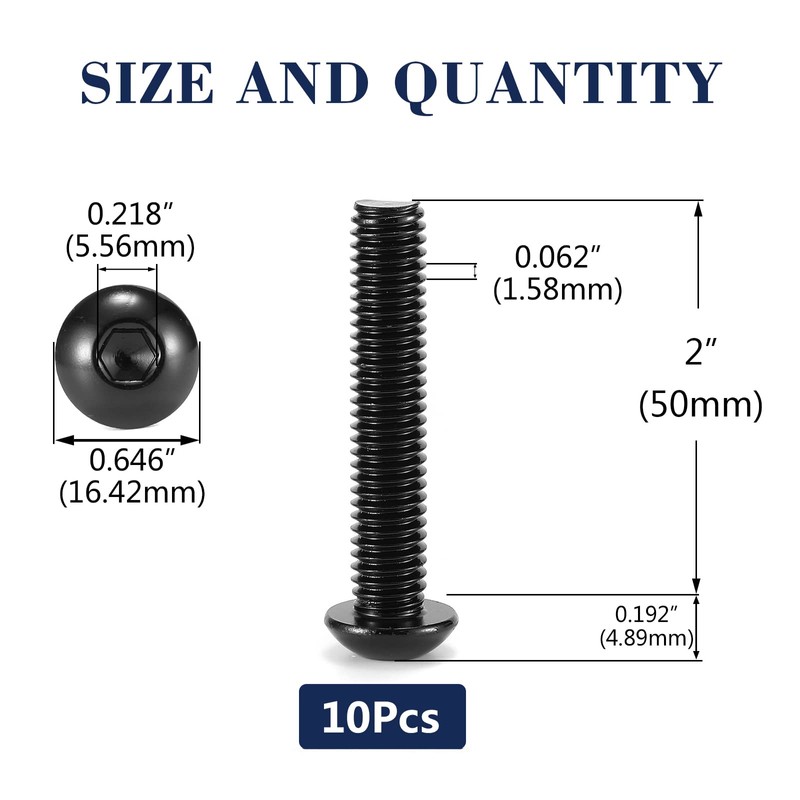 3/8-16 x 2 Button Head Socket Cap Bolts Screws, 10Pcs